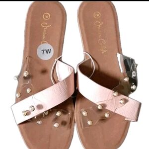 Jessica Catlyle Beaded Cross Strap Slip On Sandals Size 7 Pink NWT